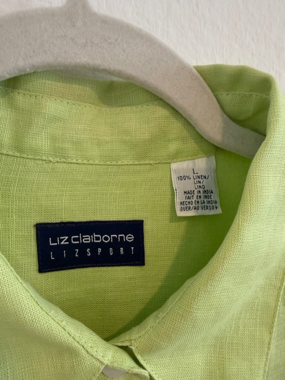 Liz Claiborne Lizsport 100% Linen Button Down Shirt Lime Green Size L - Picture 2 of 6